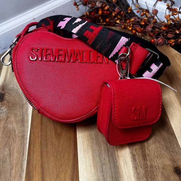 Steve Madden Allie Heart Charm Crossbody Bag w/ Detachable Pouch Lipstick Red - Picture 1 of 11